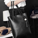 3pcs/set Solid Color Shoulder Handbags Clutch Women Top-handle Tote (Black)