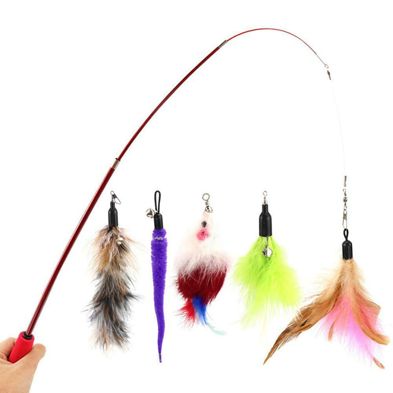 5pcs/set Pet Cats Retractable Cat Stick Teaser Wand with Replacement Heads