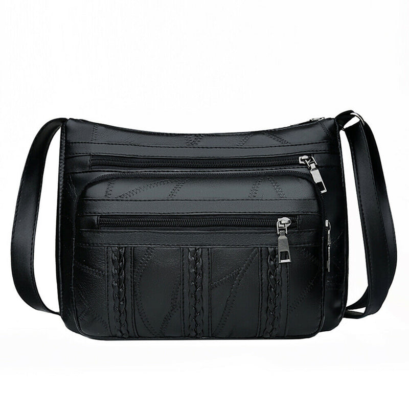 Retro Solid Shoulder Handbags Braided Women PU Multi-pocket Messenger Bag