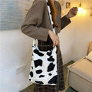 Cow Print Crossbody Bag Plush Women Fashion Big Capacity Shoulder Pouch (1)