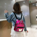 Sequins Heart Print Backpacks Girls School Women Shoulder Bags (Rose Red)