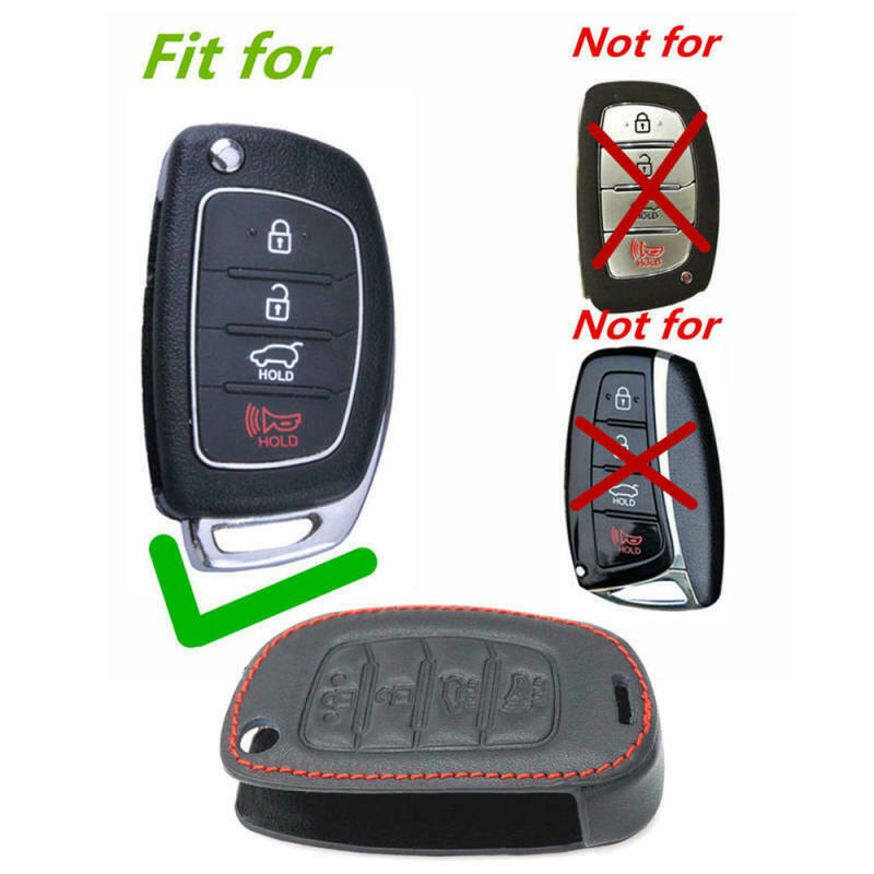 1* Car Leather Remote Key Chain Cover Holder Case For Hyundai Santa Fe GLS Sport