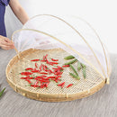 1pc Covered Bamboo Serving Food Tent Basket Tabletop Food Storage Holes M