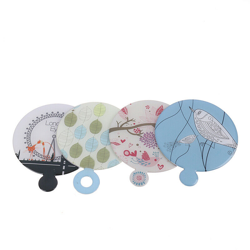 Stainless Steel Round PU Leather Cover Shatter Proof Card Pocket Cosmetic Mir Hn