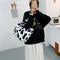 Fashion Cow Print Shoulder Bag Women Plush Totes Large Capacity Handbag (A)