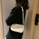 Soft PU Women Handbag Female Pure Chain Underarm Shoulder Tote Bag (White)