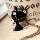 Retro Jewelry Black Drip Paint Smile Cat Pendant Necklace Long Necklace OZ
