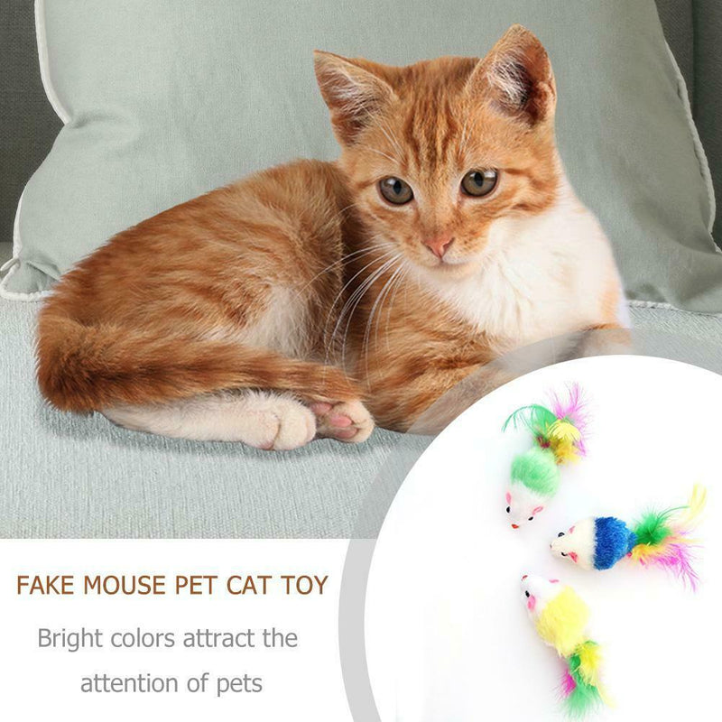 6pcs/Set Fur False Plush Mouse Cage Pet Cat Feathers Rat Interactive Toys