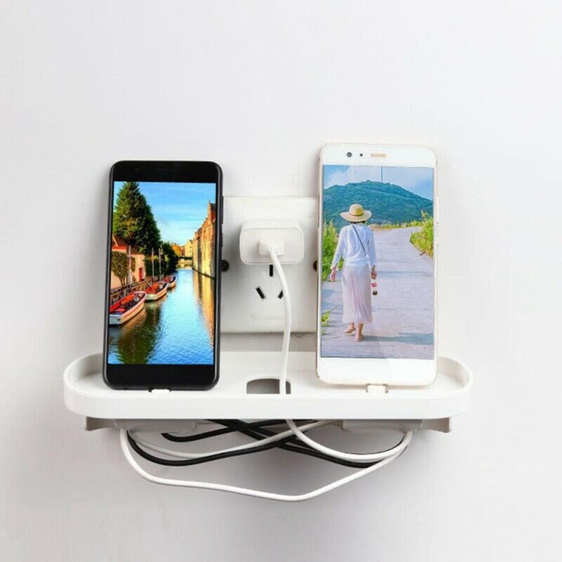 Compact Mobile Phone Charge Adapter Wall Holder Storage Rack Shelves Organi E7F7