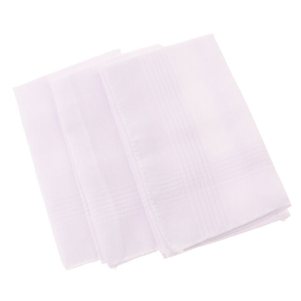 3pcs Men Soft Cotton Handkerchiefs White Pocket Square Comfy Hanky Kerchief