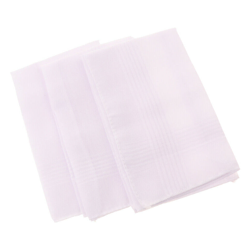 3pcs Men Soft Cotton Handkerchiefs White Pocket Square Comfy Hanky Kerchief