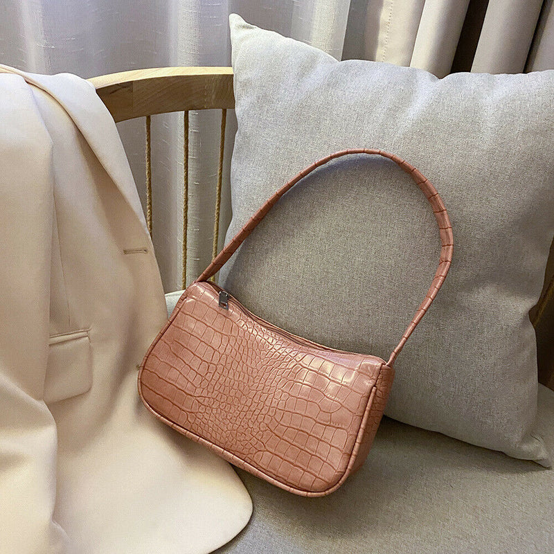 Retro Alligator PU Leather Handbag Women Casual Totes Shoulder Bag (Pink)
