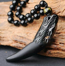 High Level Natural Black And Ice Obsidian Pendant Necklace Wolf Tooth Amulets
