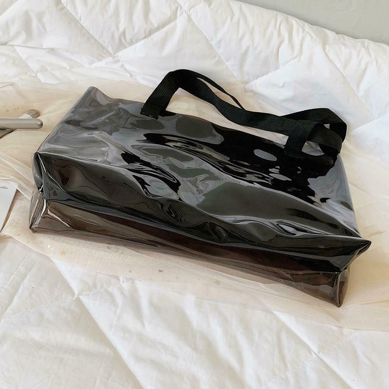 Clear Women Handbag Transparent Shoulder Bag Large Shopping Totes (Black)