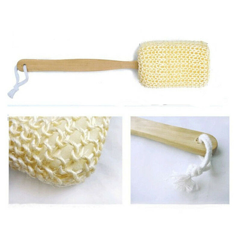 1x Wooden Handle Skin Back Scrubber Spa Body Sponge Shower Bath Sisal Brush
