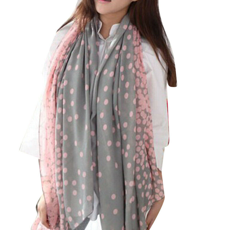 Fashion Women Dot Dual Color Long Soft Voile Scarf Stole Shawl Winter Neck Wrap