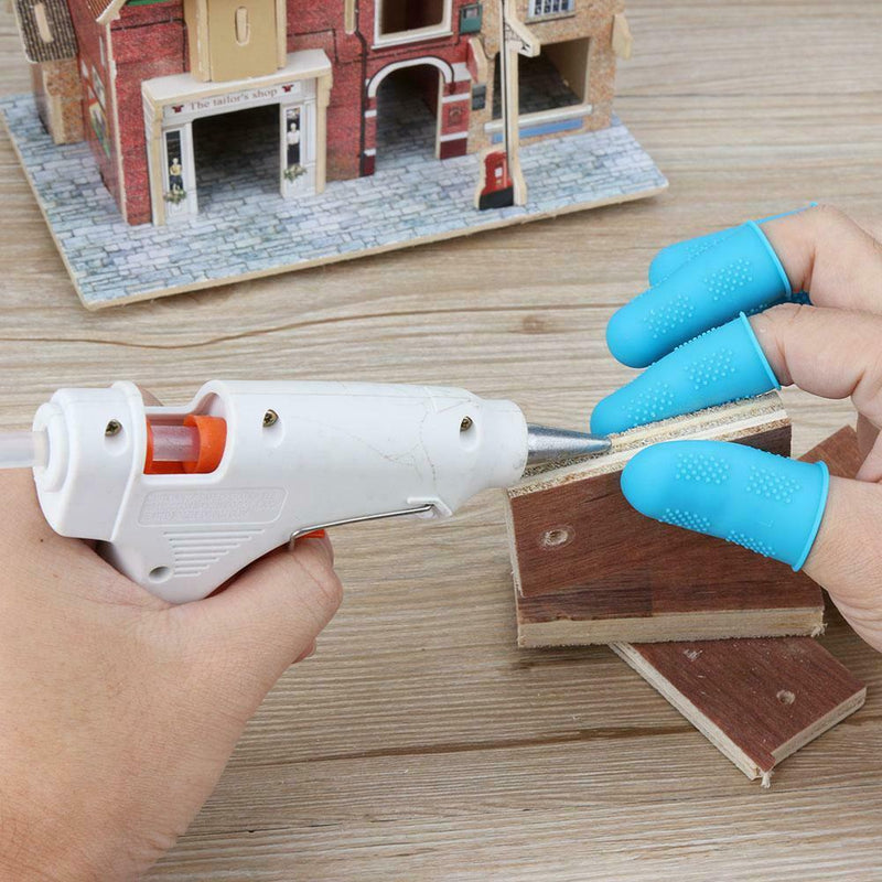 Anti-slip Hot Glue Gun Finger Caps Silicone Finger Cover Sleeve (Blue 5pcs)