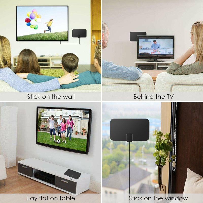 Flat Indoor HD Signal Amplifier Digital Antenna HDTV 50 Miles Range VHF-UHF F7P8