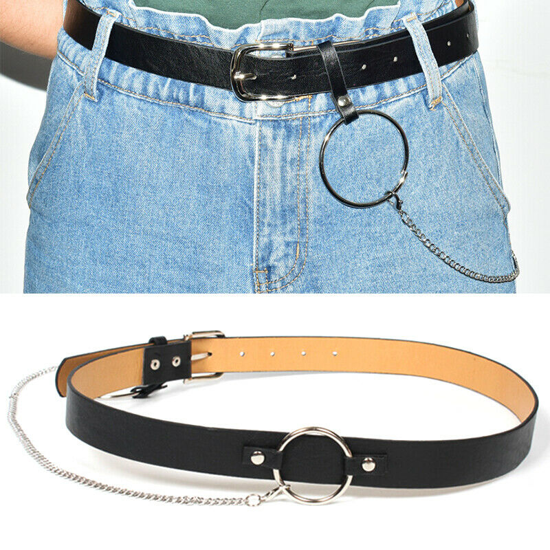 Gothic Chain Belt Circle Hollow Out Punk Unisex Adjustable Leather Buckle B BX