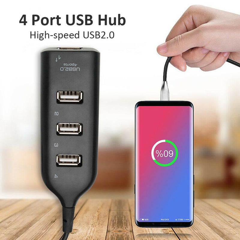 USB Hub 5Mbps High Speed Multi USB 2.0 Adapter 4 Port Splitter (Black)