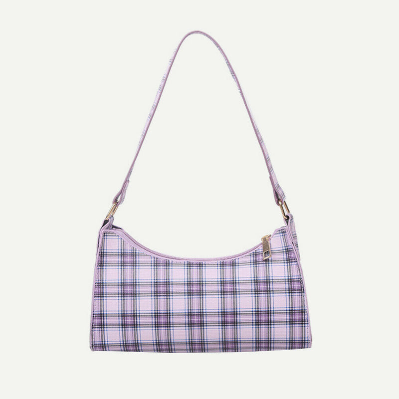 Fashion Plaid Women Handbag Korean PU Tote Underarm Shoulder Bag (Purple)