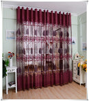 Window Floral Leaf Voile Jacquard Drape Curtain Sheer Valance Dark Purple