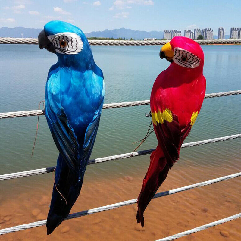 Set of 4 Feathered Realistic Parrot Home Garden Birds Decor Ornament