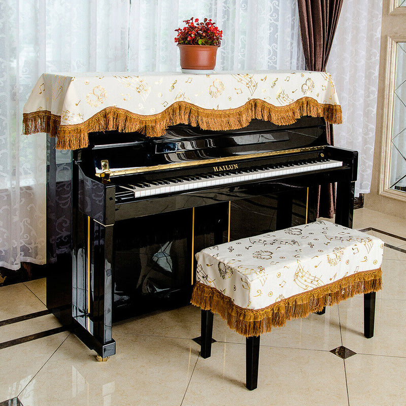 Universal Upright Piano Dustproof Top Cover Cloth with Tassel Decor for Standard