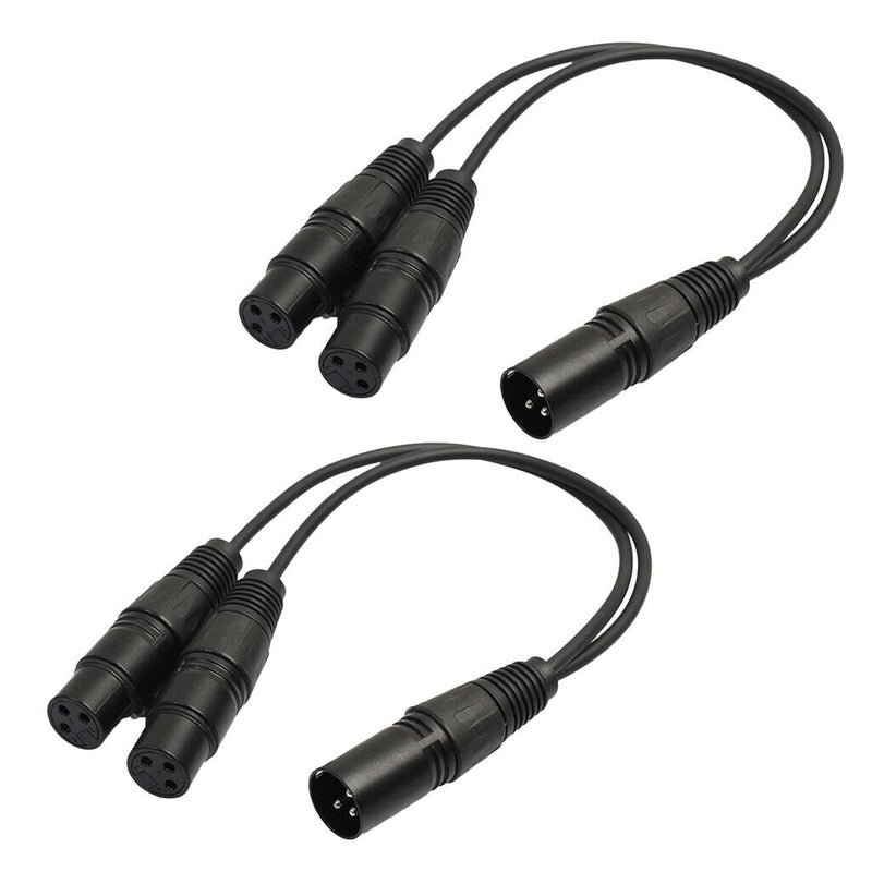 2Pack XLR 3Pin Male to Dual XLR Female Splitter Cable Adapter Converter 1ft