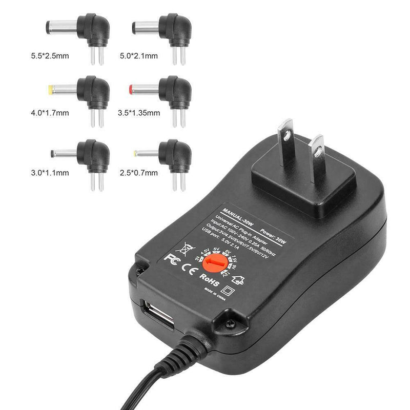 Universal 3V to 12V 1A 30W Adjustable USB Power Supply Charger Adapter (US) A