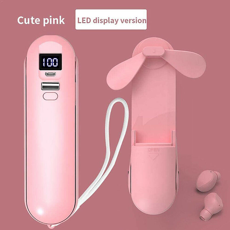 F7 Wireless Bluetooth TWS In-Ear Earphone w/Handheld Fan Power Bank (Pink) A
