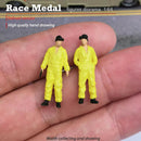 2Pcs Race Medal 1:64 Yellow Overalls Figures Charm Macro Scenario Puppet