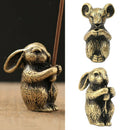 2pcs Lucky Fengshui Decor Brass Zodiac Rabbit Rat Statues Incense Holder