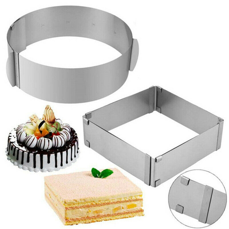 2Pcs/Set Adjustable Round Square Cake Fondant Mould Stainless Steel Cake Mo R7X4