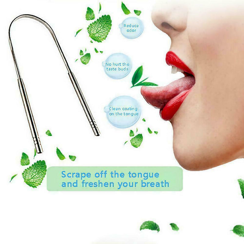 Stainless Steel Tongue Scraper Cleaner Fresh Breath Coated Tongue Tool T3Q2