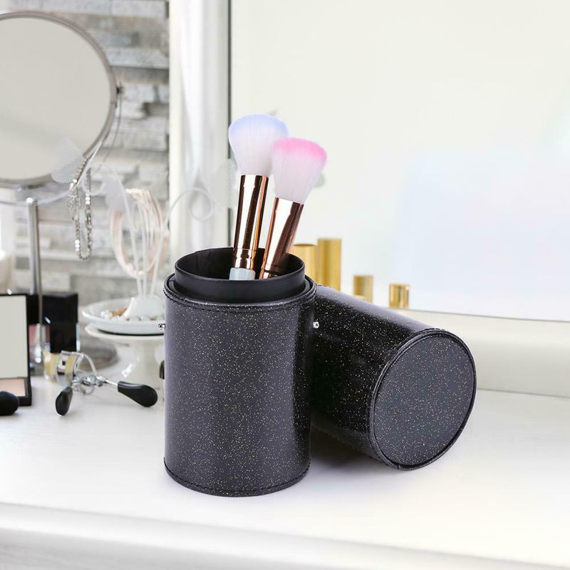 Portable PU Leather Cosmetic Storage Box Makeup Pen Brush Cup (S Black) A