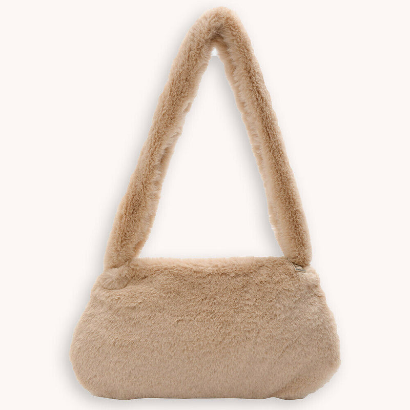 Animal Pattern Underarm Bag Women Mini Plush Shoulder Handbags Purse (3)