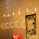 LED Curtain String Light 8Mode Star Moon Fairy Night Light  (EU Warm Light) A