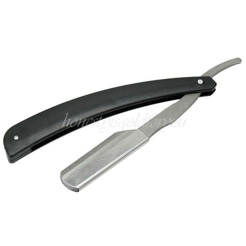 New Straight Edge Plastic Handle Steel Barber Razor Folding Shaving Shave Blade