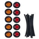 Round 3 LED Trailer Side Marker Light w/Heat Shrink Tubes 5x Amber + 5x Red