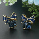 Bowknot Cubic Diamonds Cube Crystal Anti Allergic Ear Stud (Light Blue) A
