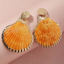 Beach Holiday Metal Ear Dangle Women Shell Shaped Stud Earrings Colorful Jewelr