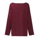 Women T-Shirt Long Sleeve Solid Cotton And Linen Ladies Tops (Wine Red L) A