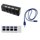 4 Port USB 3.0 Hub with High Speed Adapter ON OFF Switch for Laptop PC White