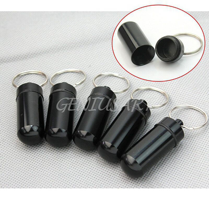 5 Pcs Waterproof Aluminum Pill Box Case Container Holder Keyring LTUS