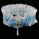 Satin Lace Crystal Flower Wedding Bridal  Garter Accessory Blue
