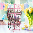 144 Holes 4 Tiers Round Rotatable Earrings Women Jewelry Stand Rack (Pink)