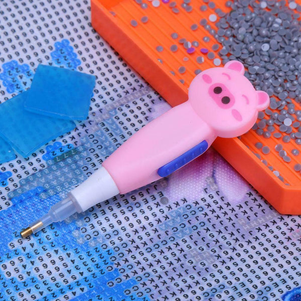 5D DIY Diamond Painting Cross Stitch 1 Head Point Drill Pen with Light(Pig) A#S