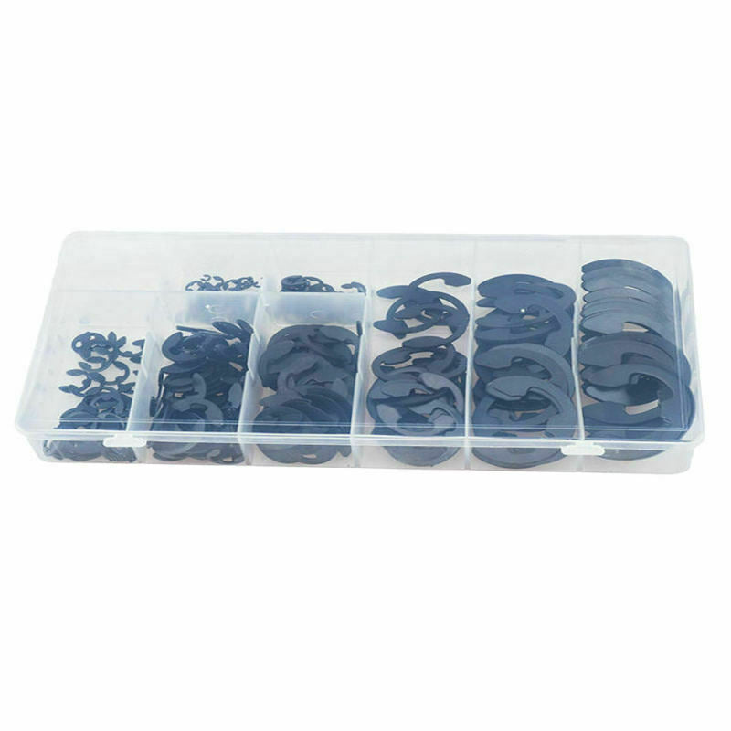 300pc E-Clip Assortment | SAE Black Oxide Fastener Set Retaining Ring Kit