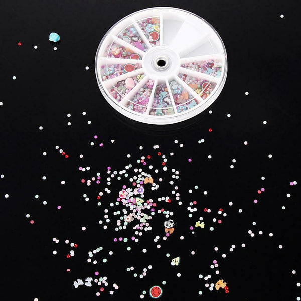 1200pcs Wheel Mixed Colored Beads Nail Art Tips Glitters Decoration